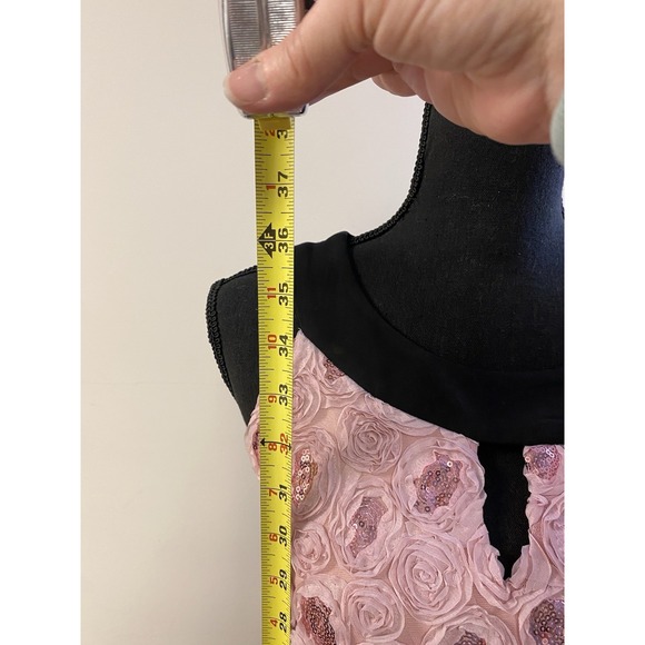 Women's Blush Pink and Black Rosette Sequin Sleeveless Cocktail Dress Size 6 - Picture 10 of 13